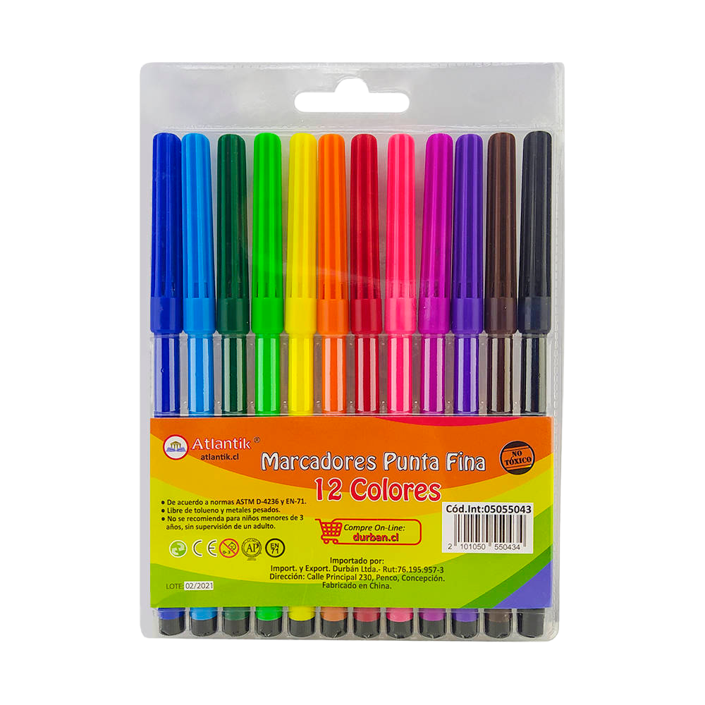 MARCADOR 12 COLORES PUNTA FINA